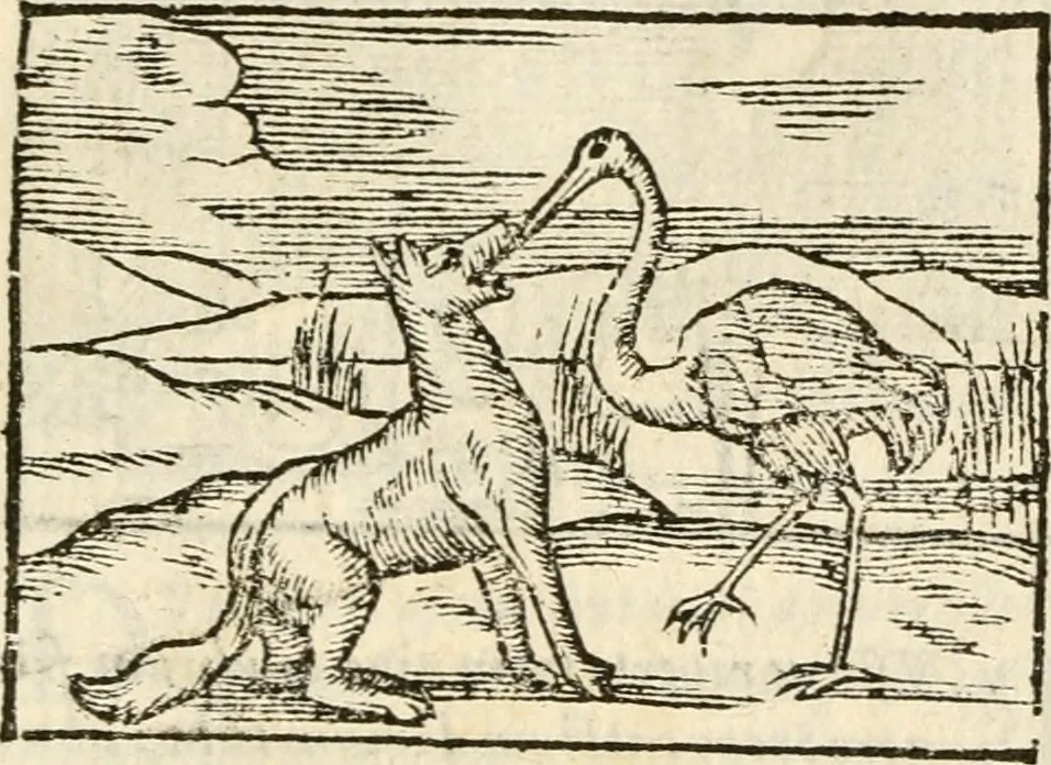 An illustration from Aesopi Phrigis Et Aliorvm Fabvlae. : Elegantissimis Iconibus illustratæ, & diligentius quàm antehac emendatæ, 1554, leaf 136