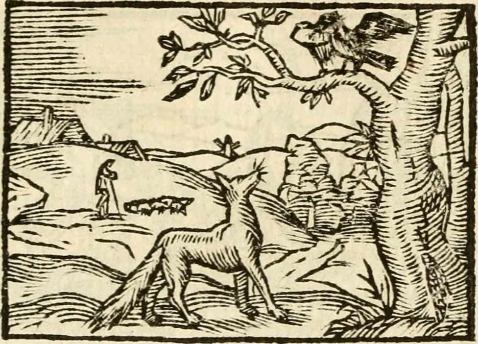 An illustration from Aesopi Phrigis Et Aliorvm Fabvlae. : Elegantissimis Iconibus illustratæ, & diligentius quàm antehac emendatæ, 1554, leaf 142
