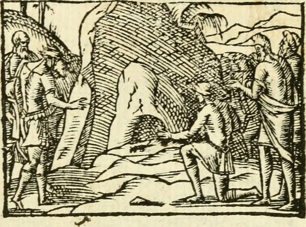An illustration from Aesopi Phrigis Et Aliorvm Fabvlae. : Elegantissimis Iconibus illustratæ, & diligentius quàm antehac emendatæ, 1554, leaf 153