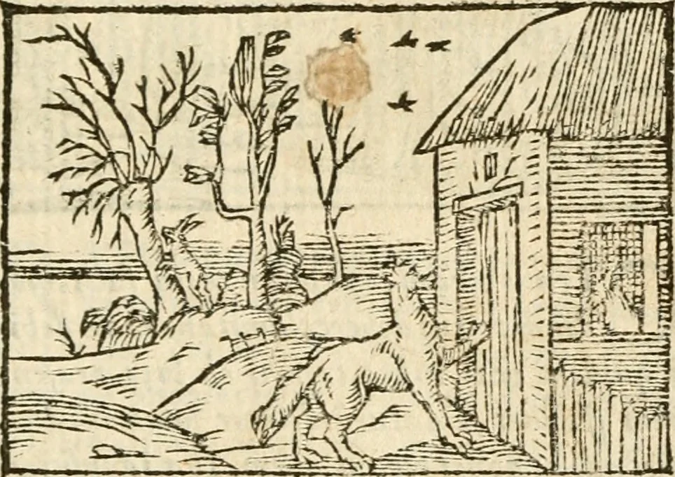An illustration from Aesopi Phrigis Et Aliorvm Fabvlae. : Elegantissimis Iconibus illustratæ, & diligentius quàm antehac emendatæ, 1554, leaf 156