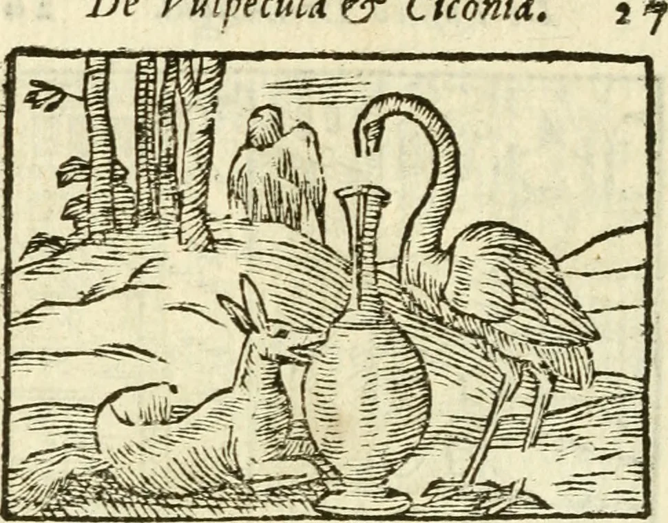 An illustration from Aesopi Phrigis Et Aliorvm Fabvlae. : Elegantissimis Iconibus illustratæ, & diligentius quàm antehac emendatæ, 1554, leaf 159
