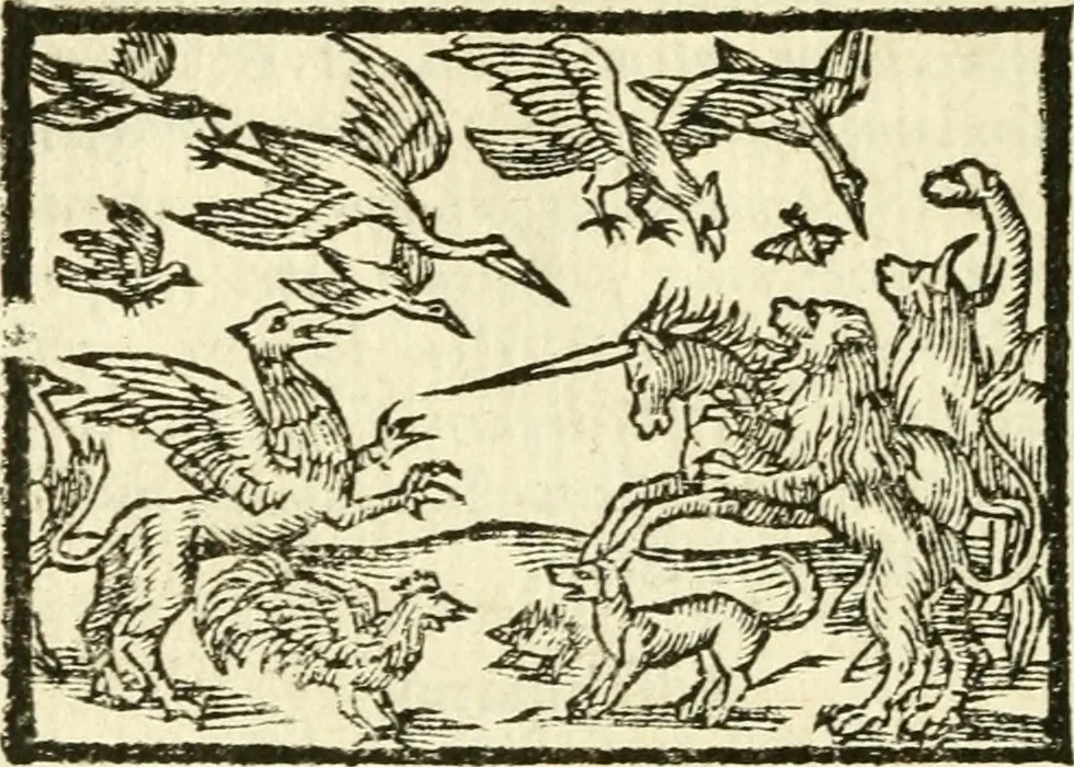 An illustration from Aesopi Phrigis Et Aliorvm Fabvlae. : Elegantissimis Iconibus illustratæ, & diligentius quàm antehac emendatæ, 1554, leaf 167