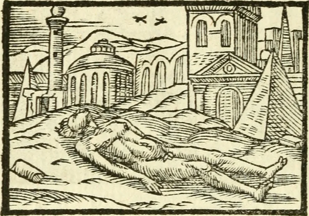 An illustration from Aesopi Phrigis Et Aliorvm Fabvlae. : Elegantissimis Iconibus illustratæ, & diligentius quàm antehac emendatæ, 1554, leaf 173