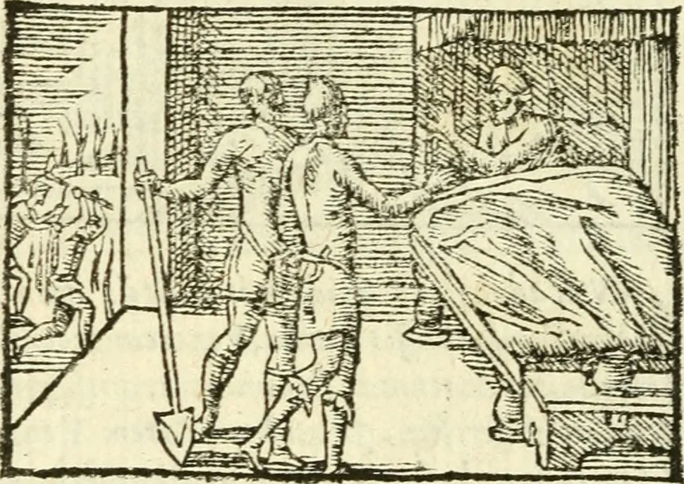 An illustration from Aesopi Phrigis Et Aliorvm Fabvlae. : Elegantissimis Iconibus illustratæ, & diligentius quàm antehac emendatæ, 1554, leaf 185
