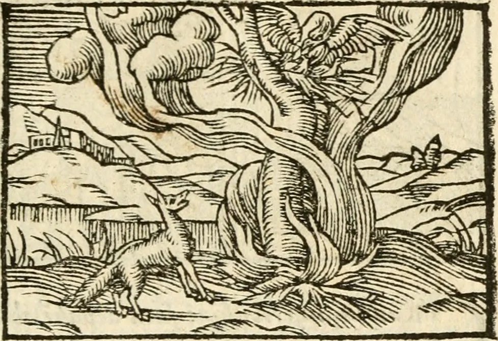 An illustration from Aesopi Phrigis Et Aliorvm Fabvlae. : Elegantissimis Iconibus illustratæ, & diligentius quàm antehac emendatæ, 1554, leaf 194