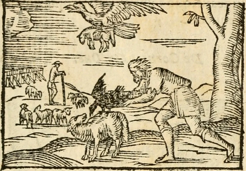 An illustration from Aesopi Phrigis Et Aliorvm Fabvlae. : Elegantissimis Iconibus illustratæ, & diligentius quàm antehac emendatæ, 1554, leaf 198