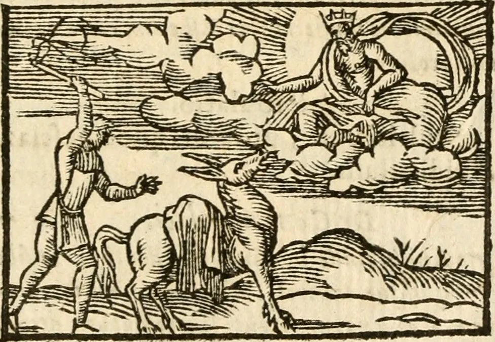An illustration from Aesopi Phrigis Et Aliorvm Fabvlae. : Elegantissimis Iconibus illustratæ, & diligentius quàm antehac emendatæ, 1554, leaf 218