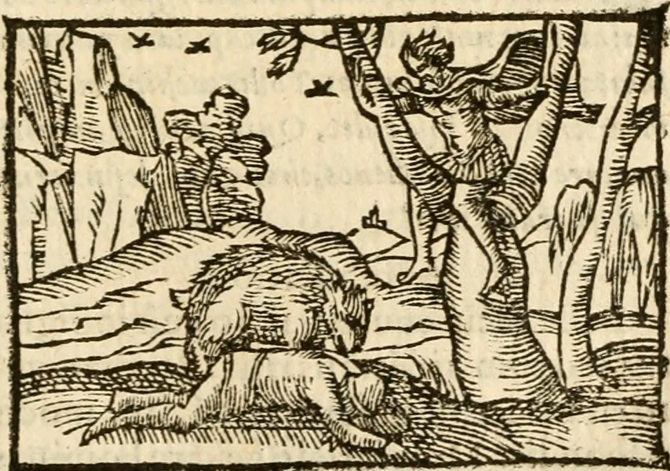 An illustration from Aesopi Phrigis Et Aliorvm Fabvlae. : Elegantissimis Iconibus illustratæ, & diligentius quàm antehac emendatæ, 1554, leaf 220
