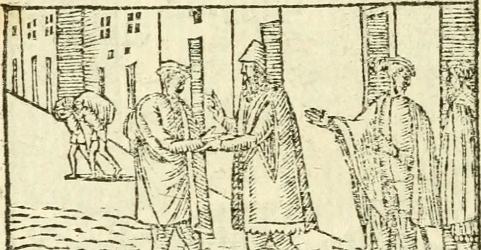 An illustration from Aesopi Phrigis Et Aliorvm Fabvlae. : Elegantissimis Iconibus illustratæ, & diligentius quàm antehac emendatæ, 1554, leaf 287