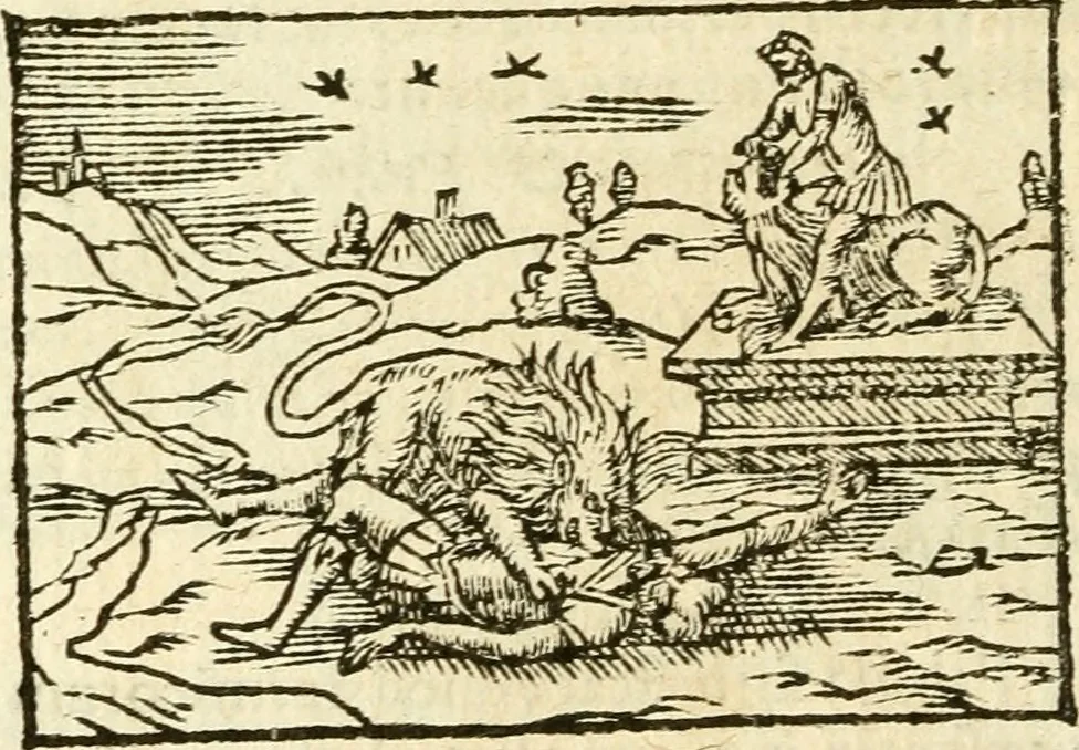An illustration from Aesopi Phrigis Et Aliorvm Fabvlae. : Elegantissimis Iconibus illustratæ, & diligentius quàm antehac emendatæ, 1554, leaf 299