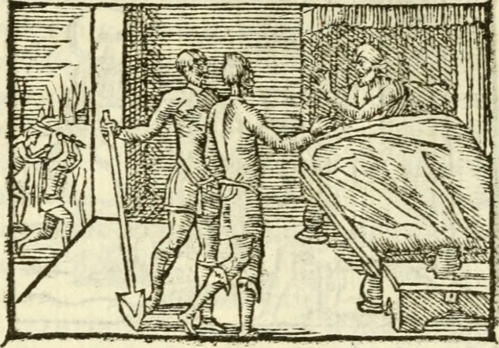 An illustration from Aesopi Phrigis Et Aliorvm Fabvlae. : Elegantissimis Iconibus illustratæ, & diligentius quàm antehac emendatæ, 1554, leaf 67