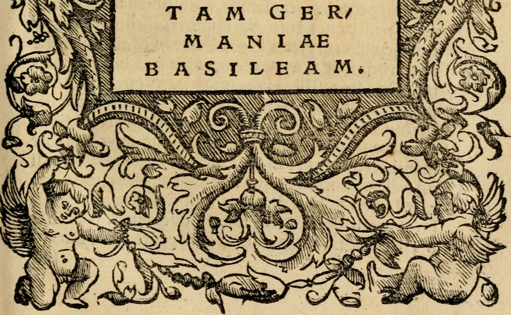 An illustration from Aesopi Phrygis vita et fabellae : cum latina interpretatione. Gabriae Graeci fabellae tres & quadraginta ex trimetris iambis, praeter ultima ex Scazonte, tetrastichis conclusae : cum latina interpretatione. Ex Aphthonii exercitametis de fabula : tum de formicis & cicadis graece & latine. De fabula ex imaginibus Philostrati graece & latine. Ex Hermogensis exercitametis de fabula Prisciano interprete. [Homeri batrachomyomachia, hoc est, Ranarum & murium pugna : Graece & Latine. De Ero & Leandro : Graece & Latine, 1518, leaf 268