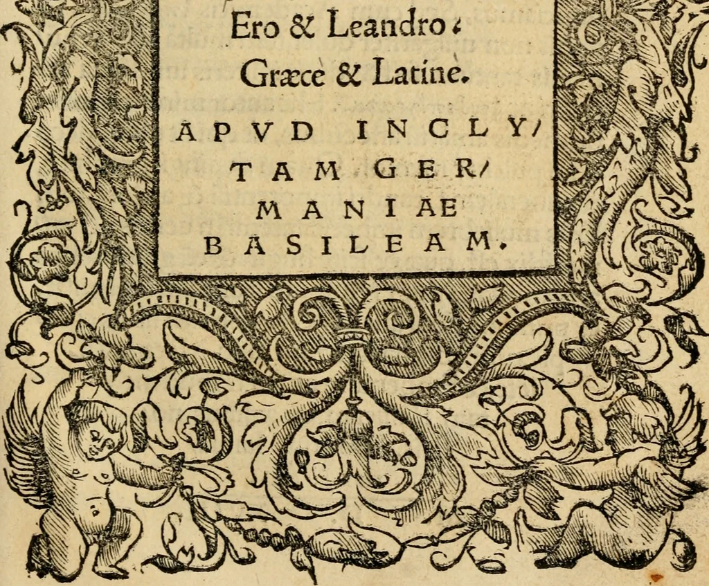 An illustration from Aesopi Phrygis vita et fabellae : cum latina interpretatione. Gabriae Graeci fabellae tres & quadraginta ex trimetris iambis, praeter ultima ex Scazonte, tetrastichis conclusae : cum latina interpretatione. Ex Aphthonii exercitametis de fabula : tum de formicis & cicadis graece & latine. De fabula ex imaginibus Philostrati graece & latine. Ex Hermogensis exercitametis de fabula Prisciano interprete. [Homeri batrachomyomachia, hoc est, Ranarum & murium pugna : Graece & Latine. De Ero & Leandro : Graece & Latine, 1518, leaf 300