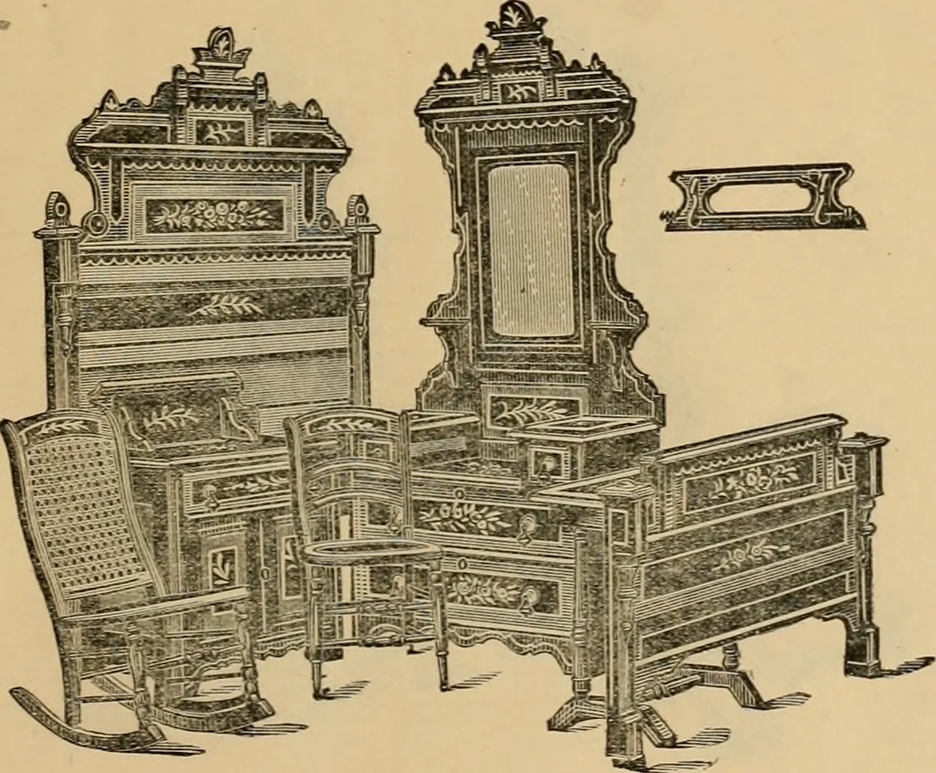 An illustration from A. H. Heilman and Co.'s ninth annual catalogue of cottage and ash walnut trimmed chamber furniture, Williamsport, Pa., March 1, 1880., 1880, leaf 12