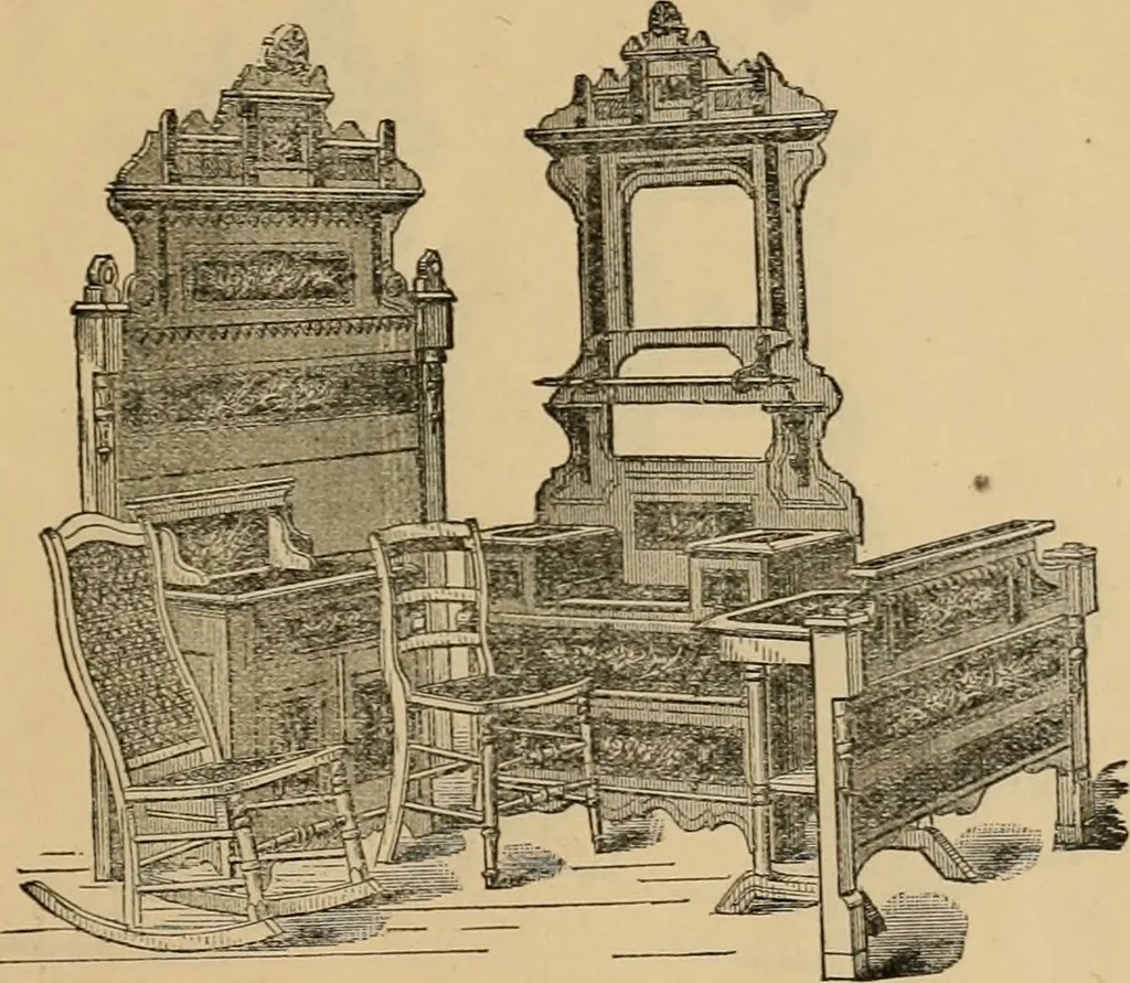 An illustration from A. H. Heilman and Co.'s ninth annual catalogue of cottage and ash walnut trimmed chamber furniture, Williamsport, Pa., March 1, 1880., 1880, leaf 14