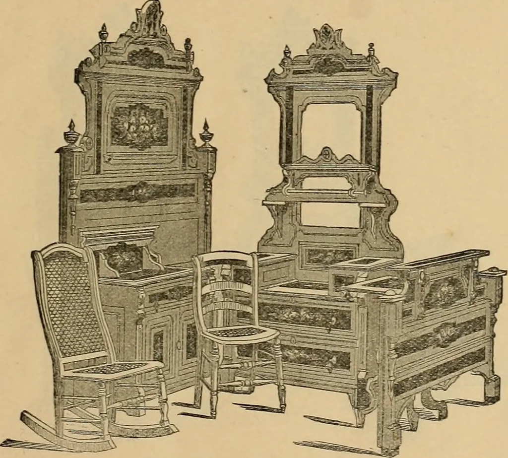 An illustration from A. H. Heilman and Co.'s ninth annual catalogue of cottage and ash walnut trimmed chamber furniture, Williamsport, Pa., March 1, 1880., 1880, leaf 16