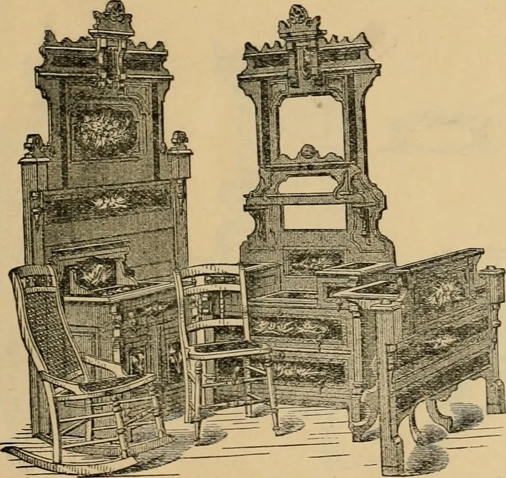 An illustration from A. H. Heilman and Co.'s ninth annual catalogue of cottage and ash walnut trimmed chamber furniture, Williamsport, Pa., March 1, 1880., 1880, leaf 18