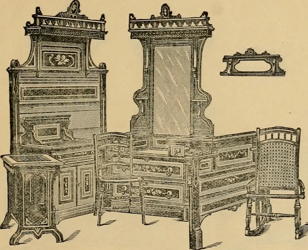 An illustration from A. H. Heilman and Co.'s ninth annual catalogue of cottage and ash walnut trimmed chamber furniture, Williamsport, Pa., March 1, 1880., 1880, leaf 20