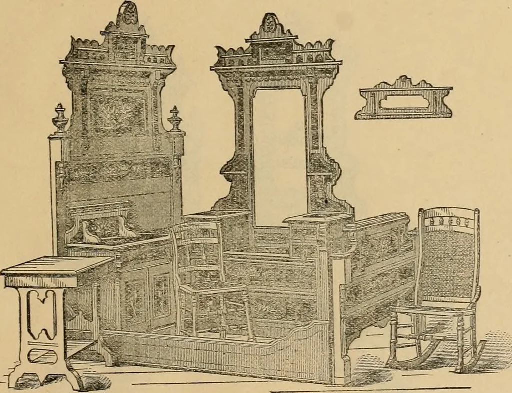 An illustration from A. H. Heilman and Co.'s ninth annual catalogue of cottage and ash walnut trimmed chamber furniture, Williamsport, Pa., March 1, 1880., 1880, leaf 22