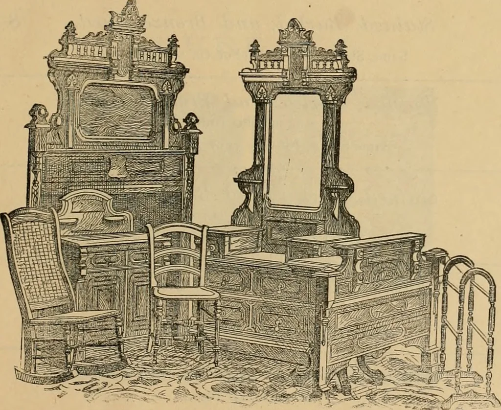 An illustration from A. H. Heilman and Co.'s ninth annual catalogue of cottage and ash walnut trimmed chamber furniture, Williamsport, Pa., March 1, 1880., 1880, leaf 36