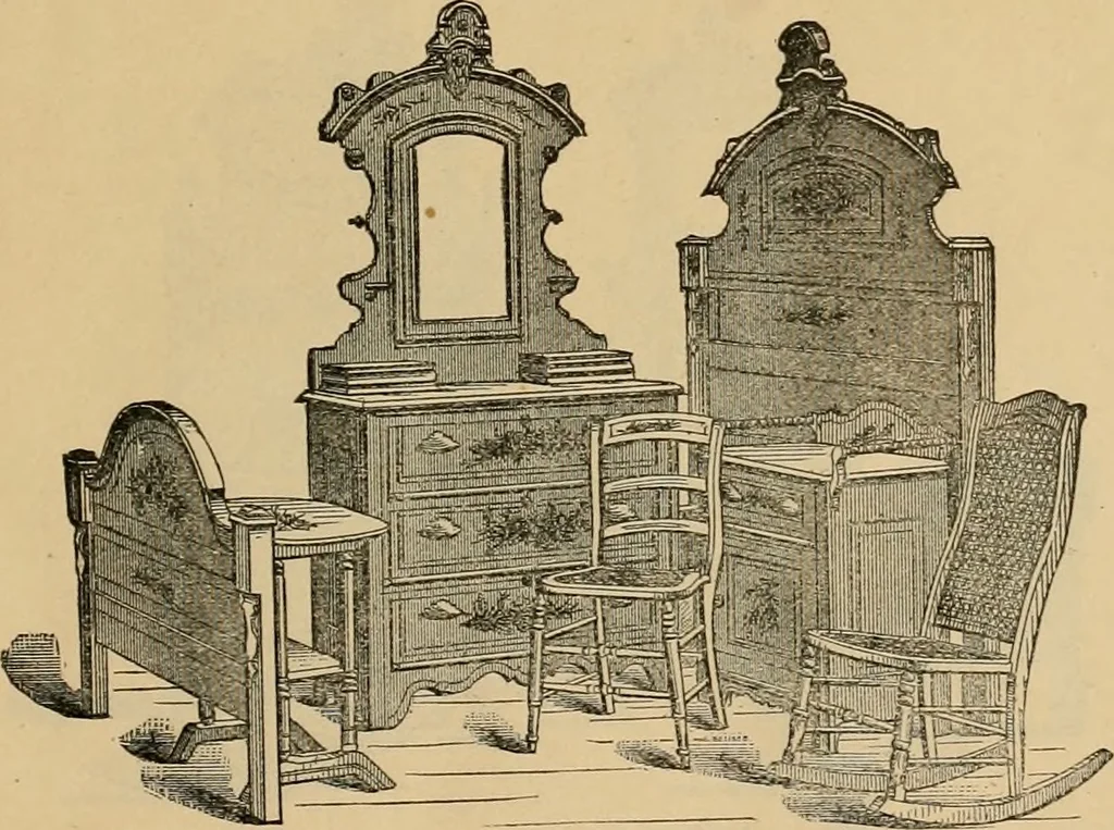 An illustration from A. H. Heilman and Co.'s ninth annual catalogue of cottage and ash walnut trimmed chamber furniture, Williamsport, Pa., March 1, 1880., 1880, leaf 6