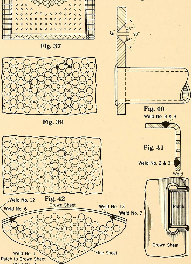 An illustration from Airco welding of locomotive fireboxes, 1919, leaf 21
