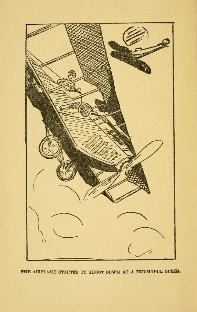 An illustration from Air service boys flying for victory, or, Bombing the last German stronghold, 1920, leaf 6