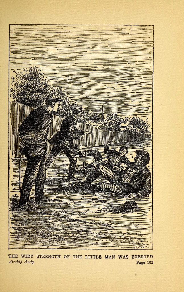 An illustration from Airship Andy, or, The luck of a brave boy, 1911, leaf 117