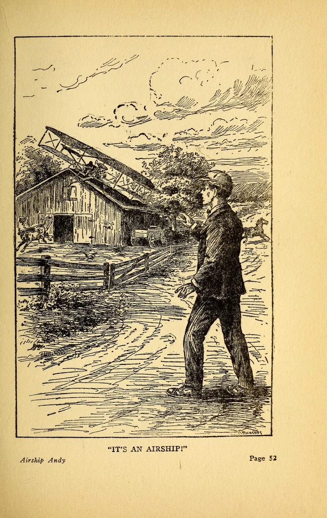 An illustration from Airship Andy, or, The luck of a brave boy, 1911, leaf 63