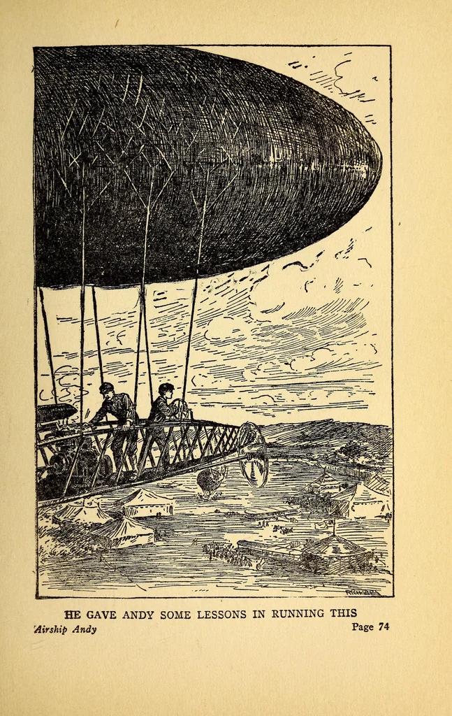An illustration from Airship Andy, or, The luck of a brave boy, 1911, leaf 87