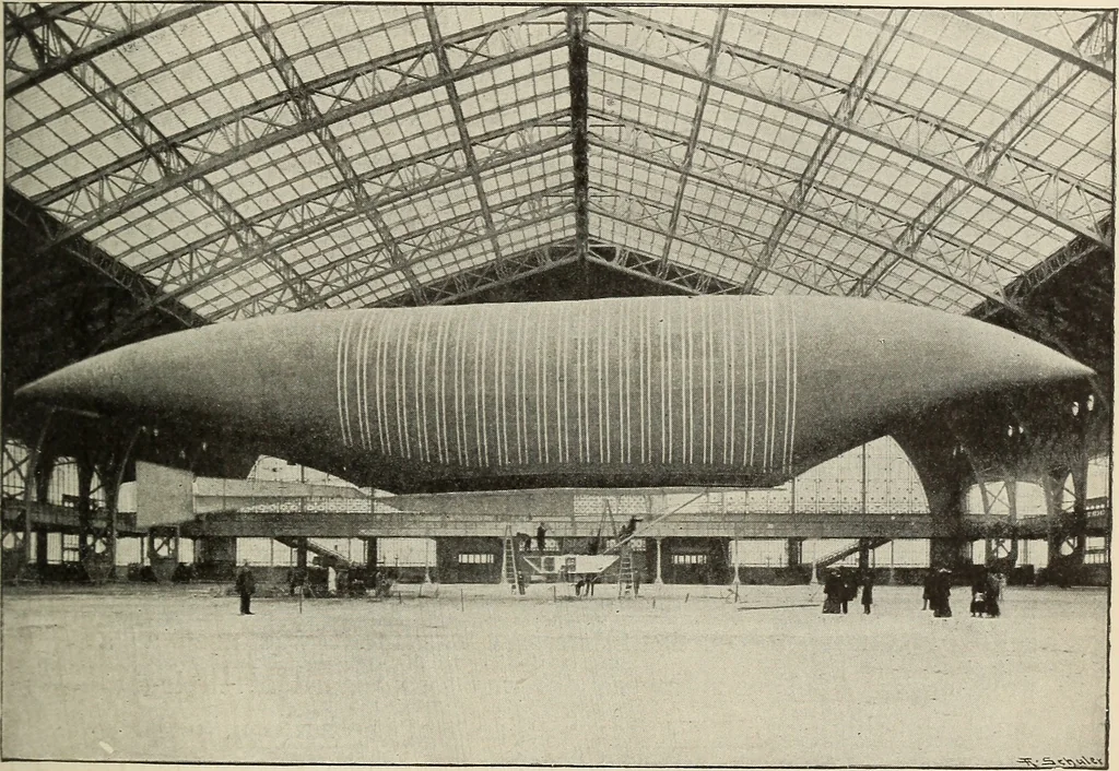 An illustration from Airships past and present, together with chapters on the use of balloons in connection with meteorology, photography and the carrier pigeon, 1908, leaf 102