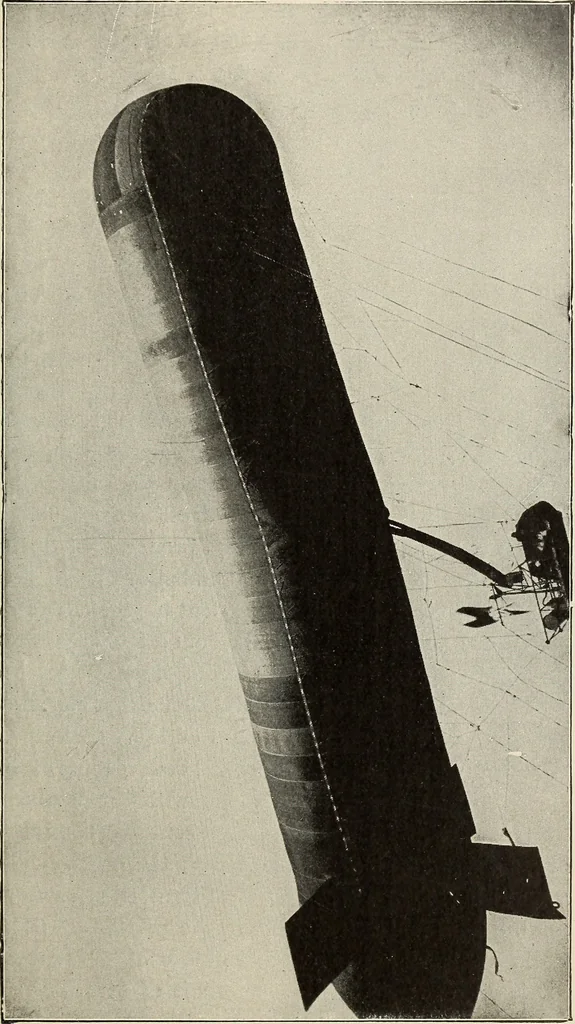 An illustration from Airships past and present, together with chapters on the use of balloons in connection with meteorology, photography and the carrier pigeon, 1908, leaf 106