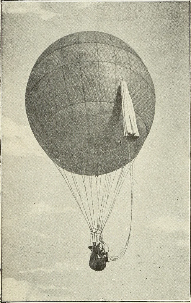 An illustration from Airships past and present, together with chapters on the use of balloons in connection with meteorology, photography and the carrier pigeon, 1908, leaf 147
