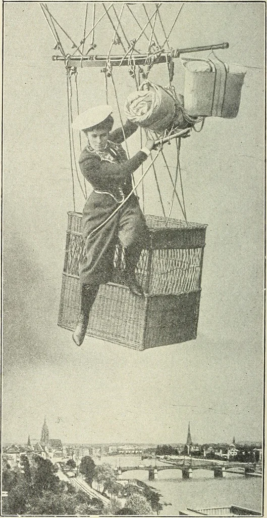 An illustration from Airships past and present, together with chapters on the use of balloons in connection with meteorology, photography and the carrier pigeon, 1908, leaf 147