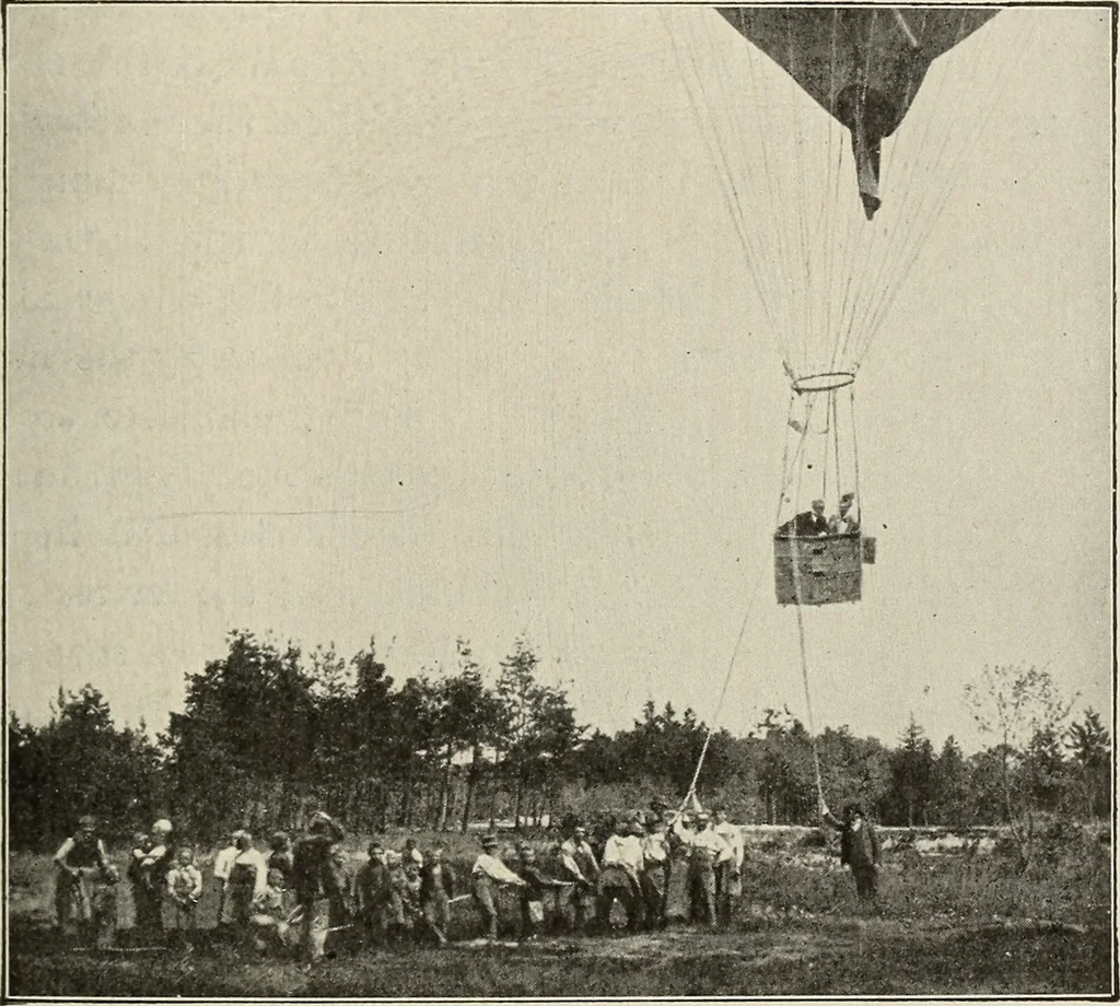 An illustration from Airships past and present, together with chapters on the use of balloons in connection with meteorology, photography and the carrier pigeon, 1908, leaf 156