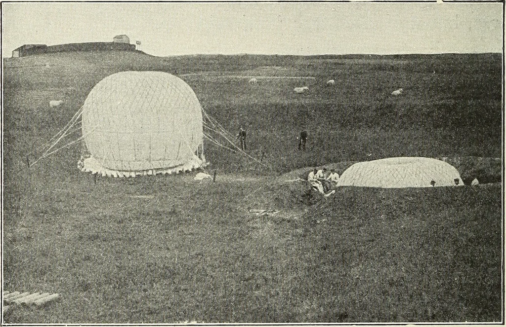 An illustration from Airships past and present, together with chapters on the use of balloons in connection with meteorology, photography and the carrier pigeon, 1908, leaf 177