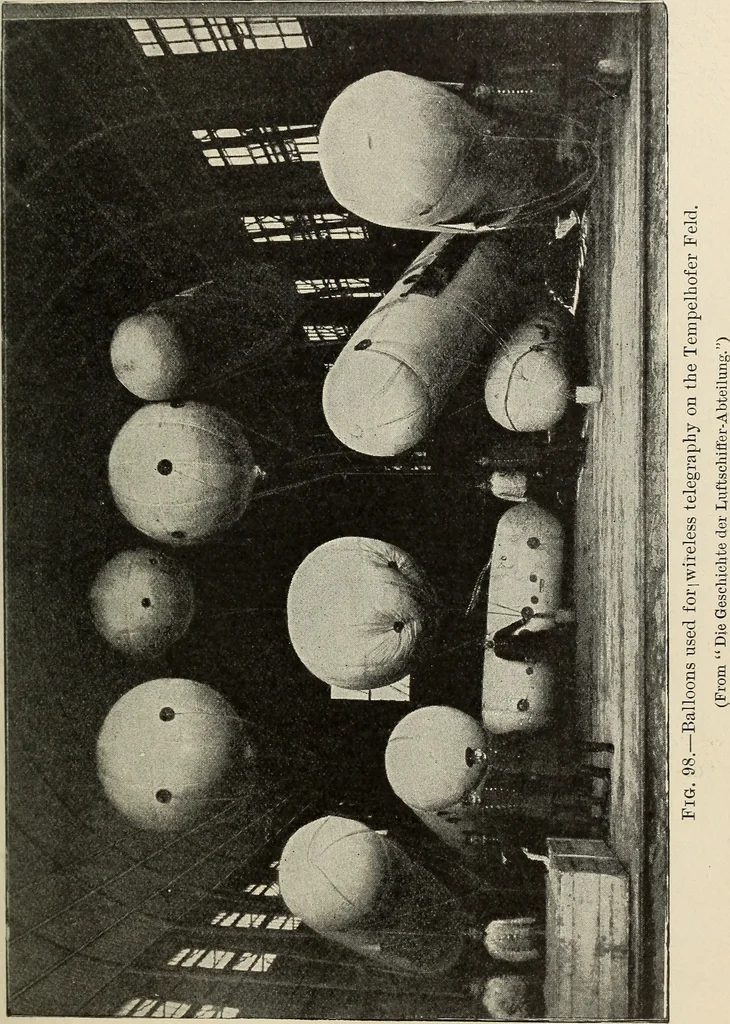 An illustration from Airships past and present, together with chapters on the use of balloons in connection with meteorology, photography and the carrier pigeon, 1908, leaf 182