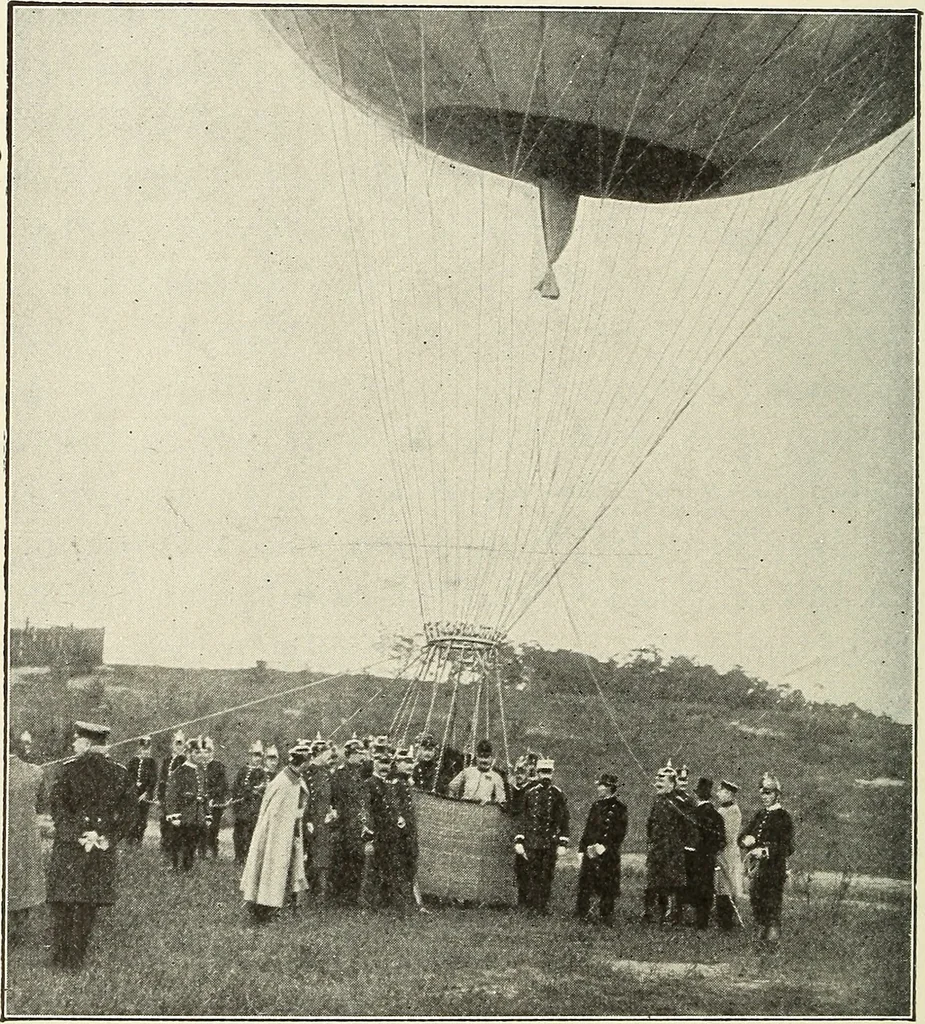 An illustration from Airships past and present, together with chapters on the use of balloons in connection with meteorology, photography and the carrier pigeon, 1908, leaf 197
