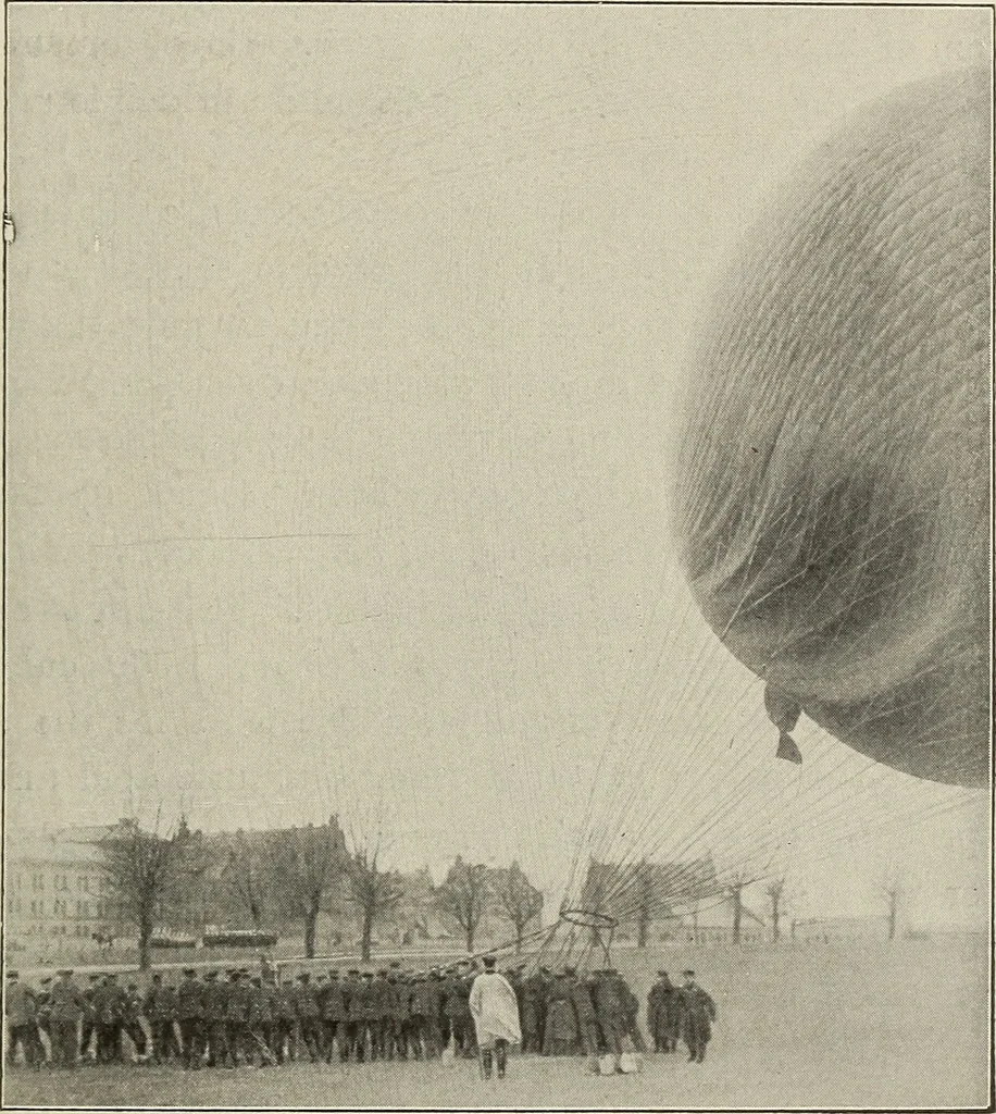 An illustration from Airships past and present, together with chapters on the use of balloons in connection with meteorology, photography and the carrier pigeon, 1908, leaf 198