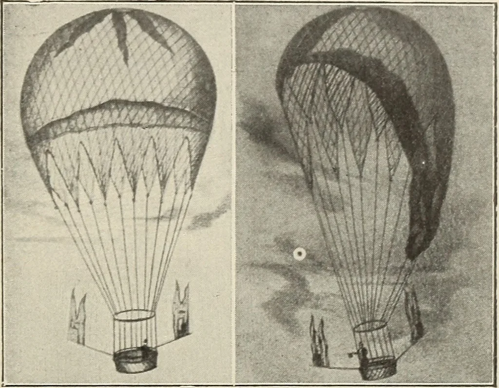 An illustration from Airships past and present, together with chapters on the use of balloons in connection with meteorology, photography and the carrier pigeon, 1908, leaf 206