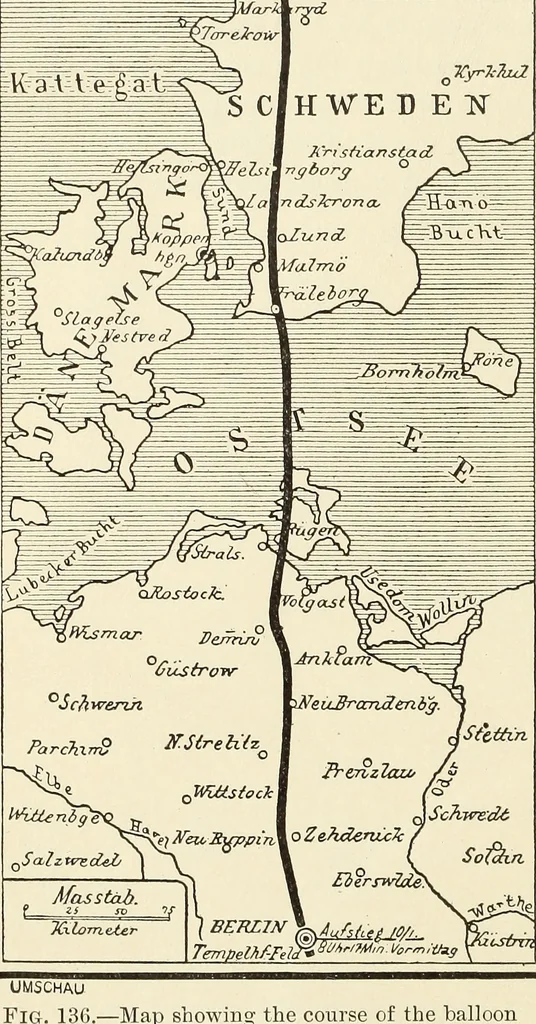 An illustration from Airships past and present, together with chapters on the use of balloons in connection with meteorology, photography and the carrier pigeon, 1908, leaf 237