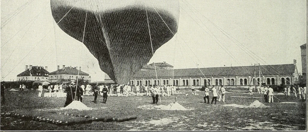 An illustration from Airships past and present, together with chapters on the use of balloons in connection with meteorology, photography and the carrier pigeon, 1908, leaf 297