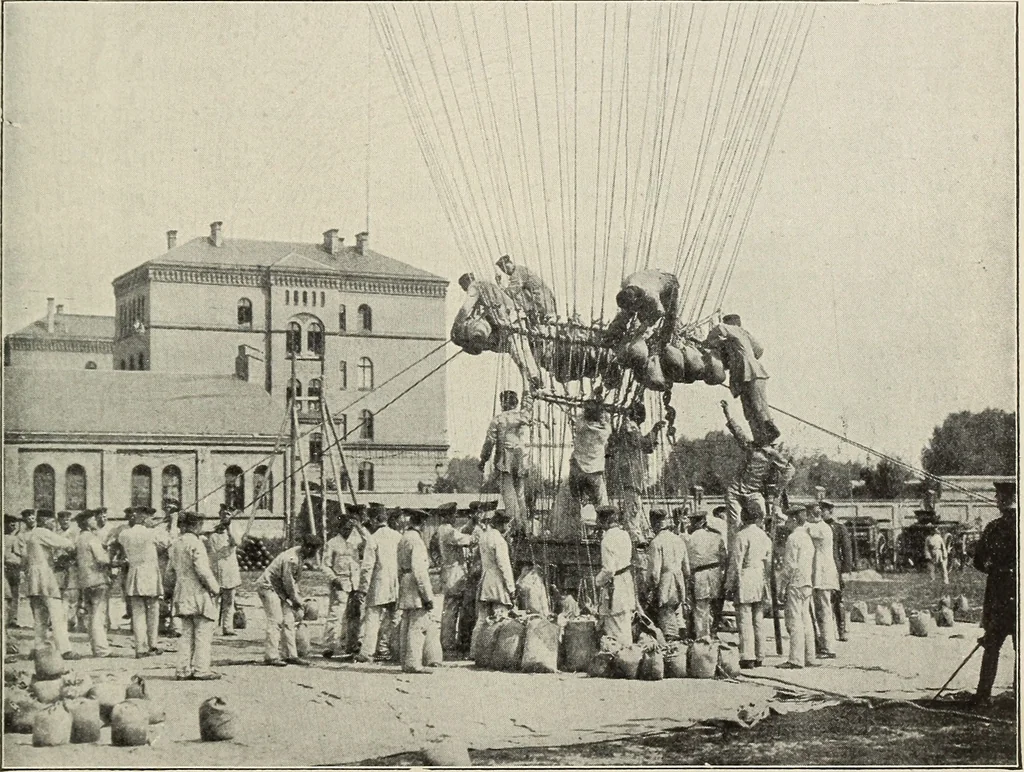 An illustration from Airships past and present, together with chapters on the use of balloons in connection with meteorology, photography and the carrier pigeon, 1908, leaf 298