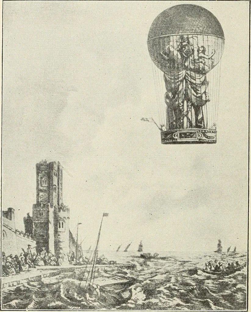 An illustration from Airships past and present, together with chapters on the use of balloons in connection with meteorology, photography and the carrier pigeon, 1908, leaf 45