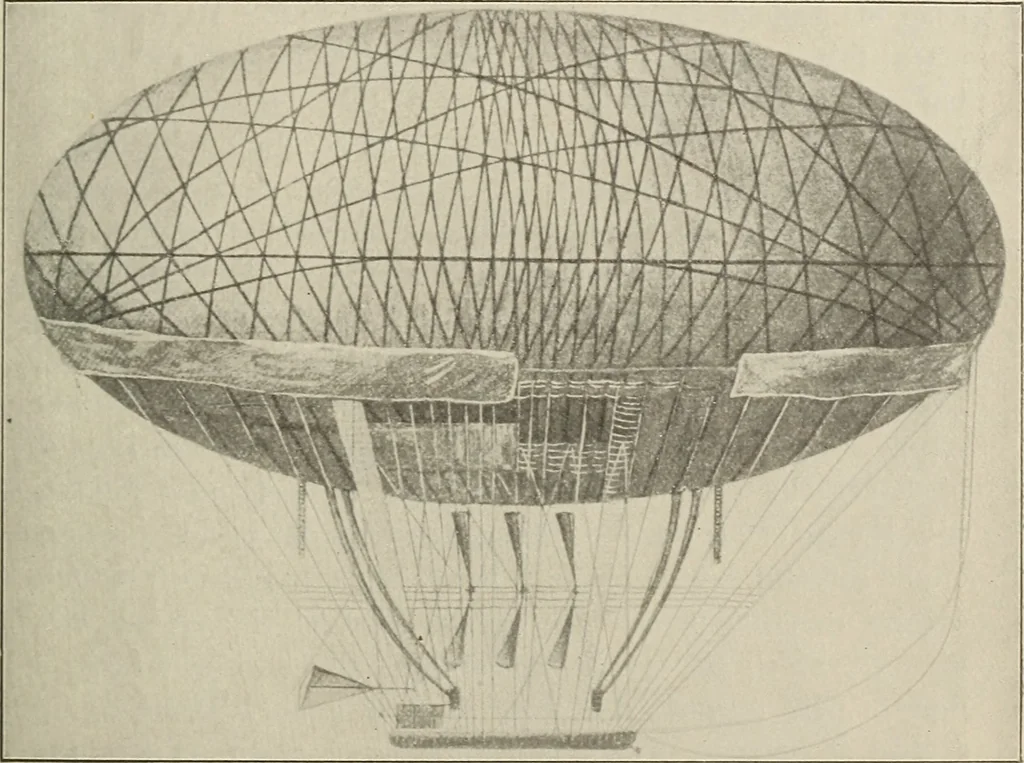 An illustration from Airships past and present, together with chapters on the use of balloons in connection with meteorology, photography and the carrier pigeon, 1908, leaf 66