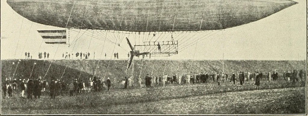 An illustration from Airships past and present, together with chapters on the use of balloons in connection with meteorology, photography and the carrier pigeon, 1908, leaf 73