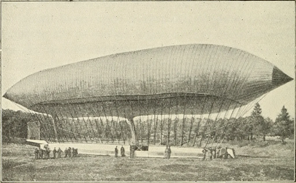 An illustration from Airships past and present, together with chapters on the use of balloons in connection with meteorology, photography and the carrier pigeon, 1908, leaf 77