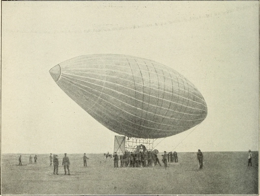 An illustration from Airships past and present, together with chapters on the use of balloons in connection with meteorology, photography and the carrier pigeon, 1908, leaf 79
