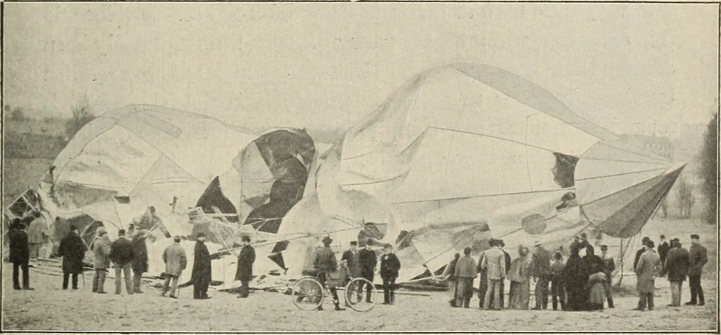 An illustration from Airships past and present, together with chapters on the use of balloons in connection with meteorology, photography and the carrier pigeon, 1908, leaf 80
