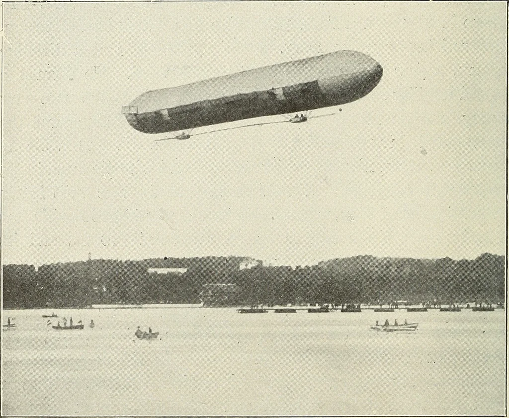 An illustration from Airships past and present, together with chapters on the use of balloons in connection with meteorology, photography and the carrier pigeon, 1908, leaf 83